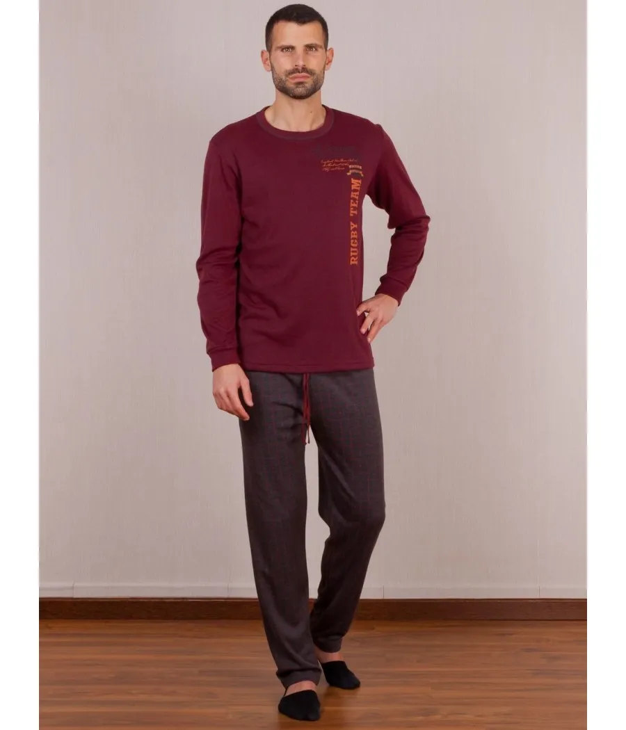 Pijama invierno hombre Rachas&Abreu burdeos felpa