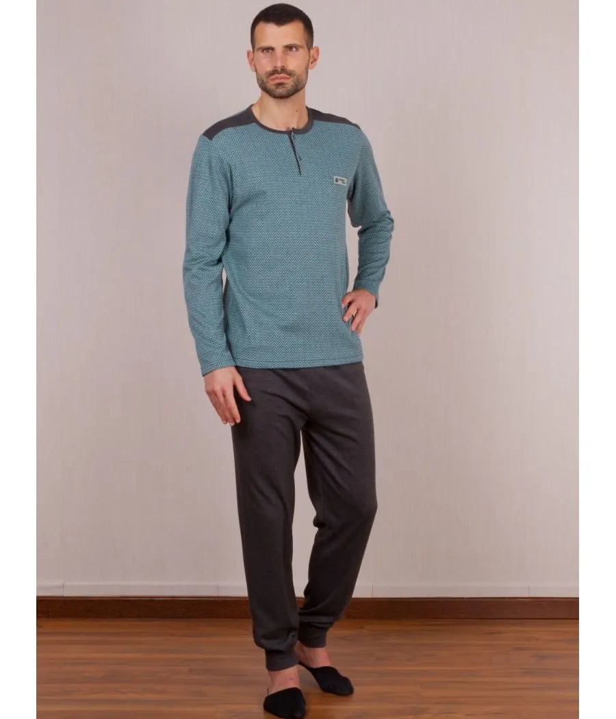 Pijama invierno hombre Rachas&Abreu verde abierto felpa