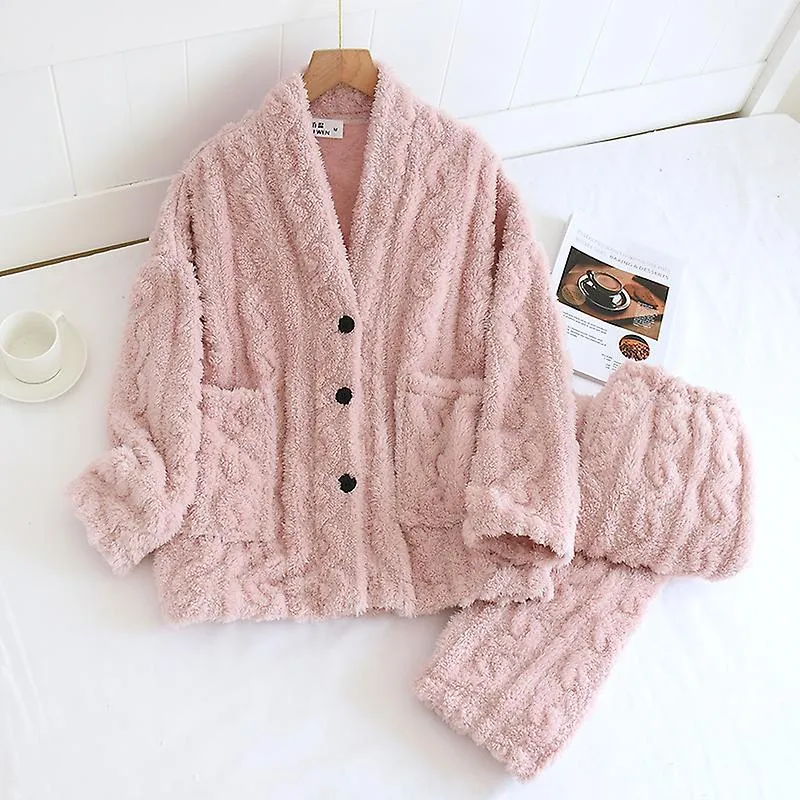 Pijama Mujer Coral Terciopelo Invierno Engrosado Más Franela De Terciopelo Otoño E Invierno Ropa De Hogar Invierno Traje De Invi