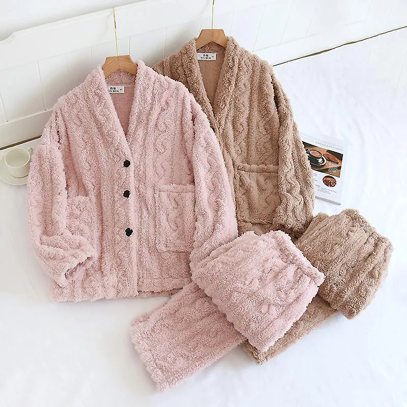 Pijama Mujer Coral Terciopelo Invierno Engrosado Más Franela De Terciopelo Otoño E Invierno Ropa De Hogar Invierno Traje De Invi