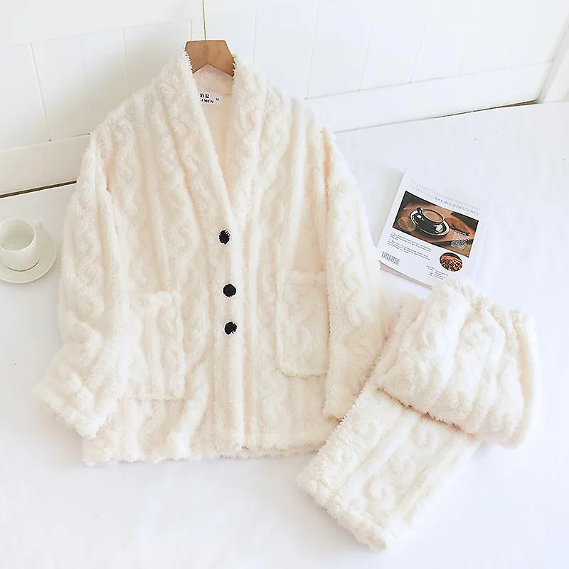 Pijama Mujer Coral Terciopelo Invierno Engrosado Más Franela De Terciopelo Otoño E Invierno Ropa De Hogar Invierno Traje De Invi