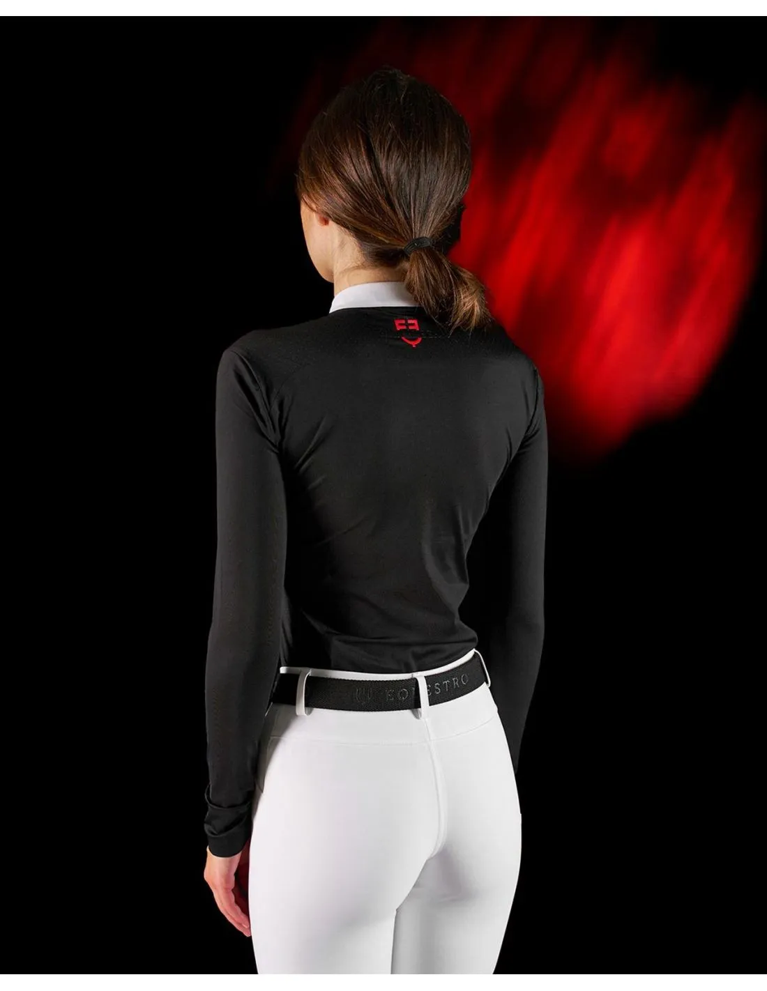 Polo De Competición Manga Larga Y Cremallera Mujer Equestro Ridertechnology Negro