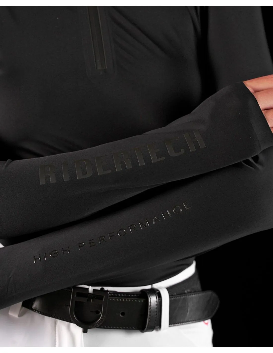 Polo De Competición Manga Larga Y Cremallera Mujer Equestro Ridertechnology Negro