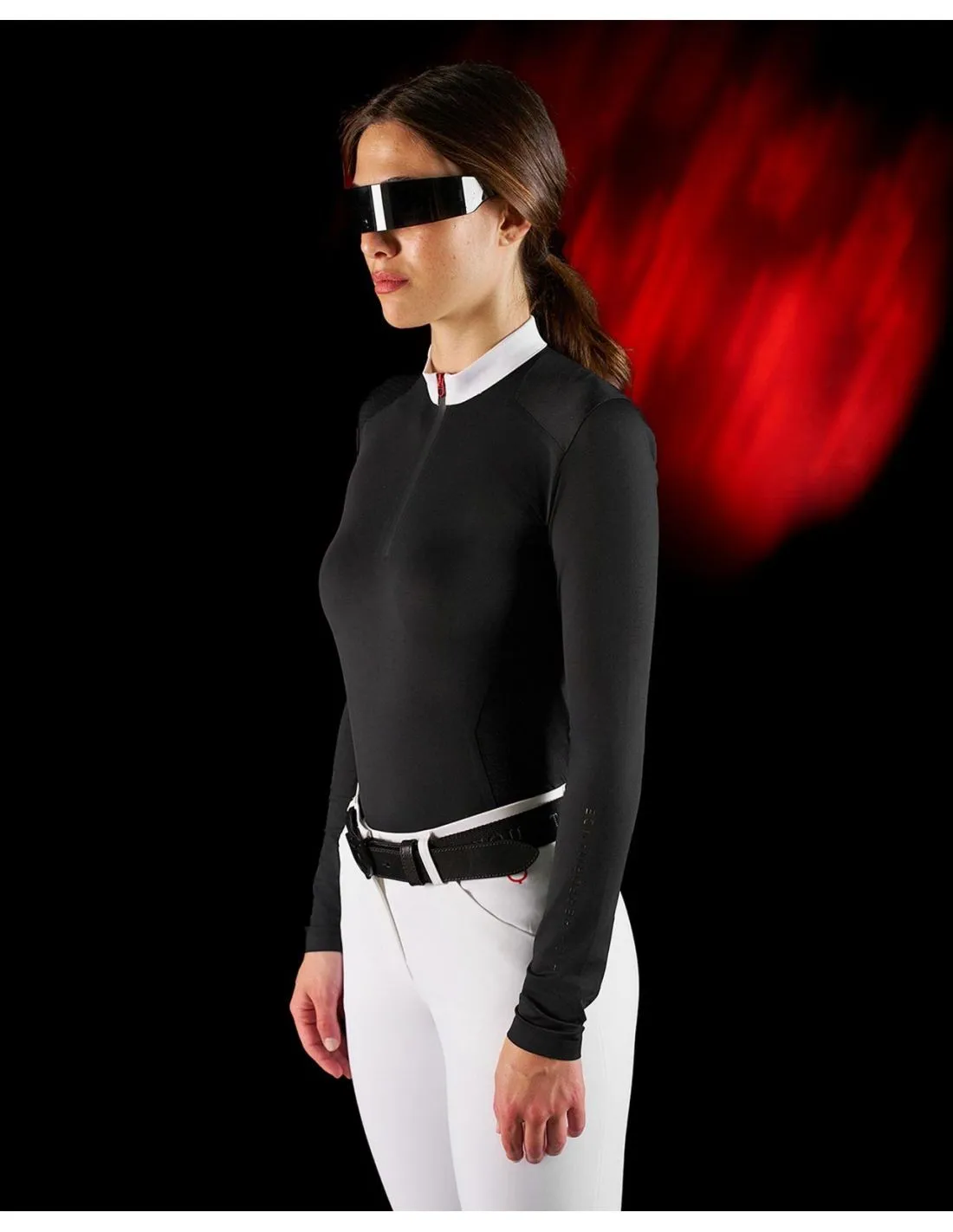 Polo De Competición Manga Larga Y Cremallera Mujer Equestro Ridertechnology Negro