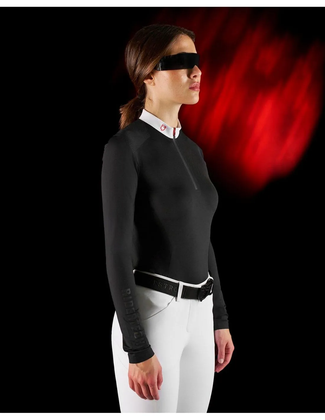 Polo De Competición Manga Larga Y Cremallera Mujer Equestro Ridertechnology Negro