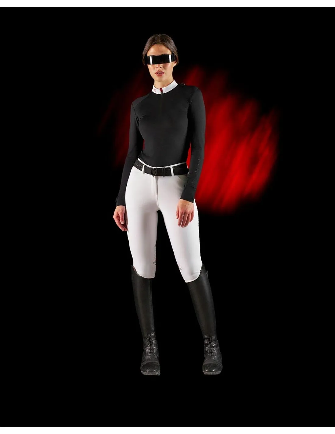 Polo De Competición Manga Larga Y Cremallera Mujer Equestro Ridertechnology Negro