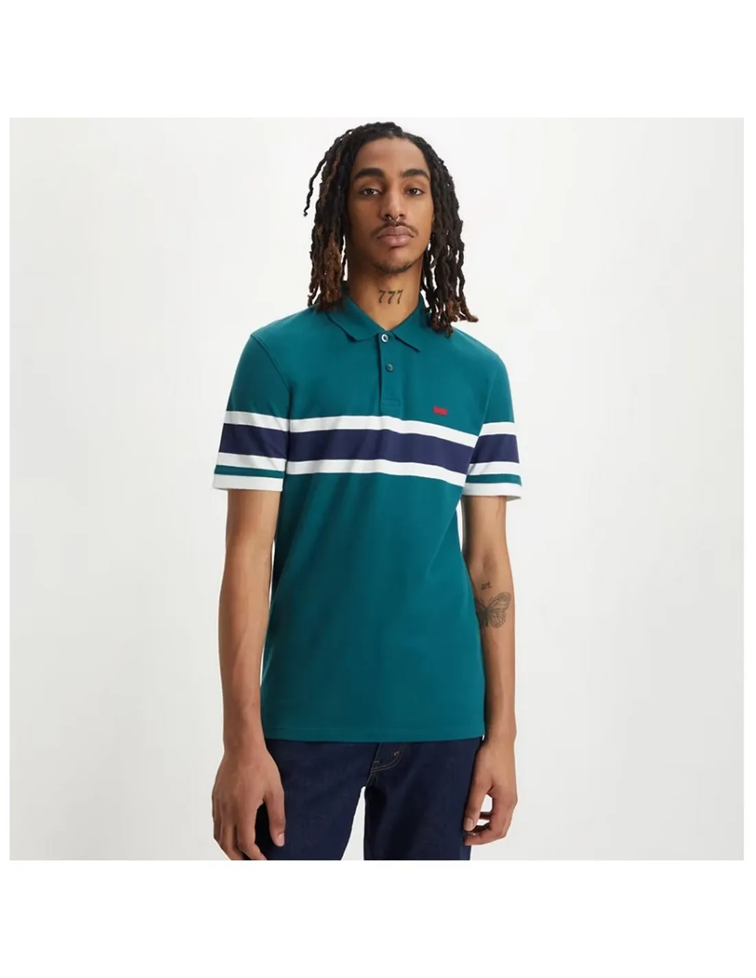 Polo Levi\'s Verde y Blanco Logo Pequeño Hombre
