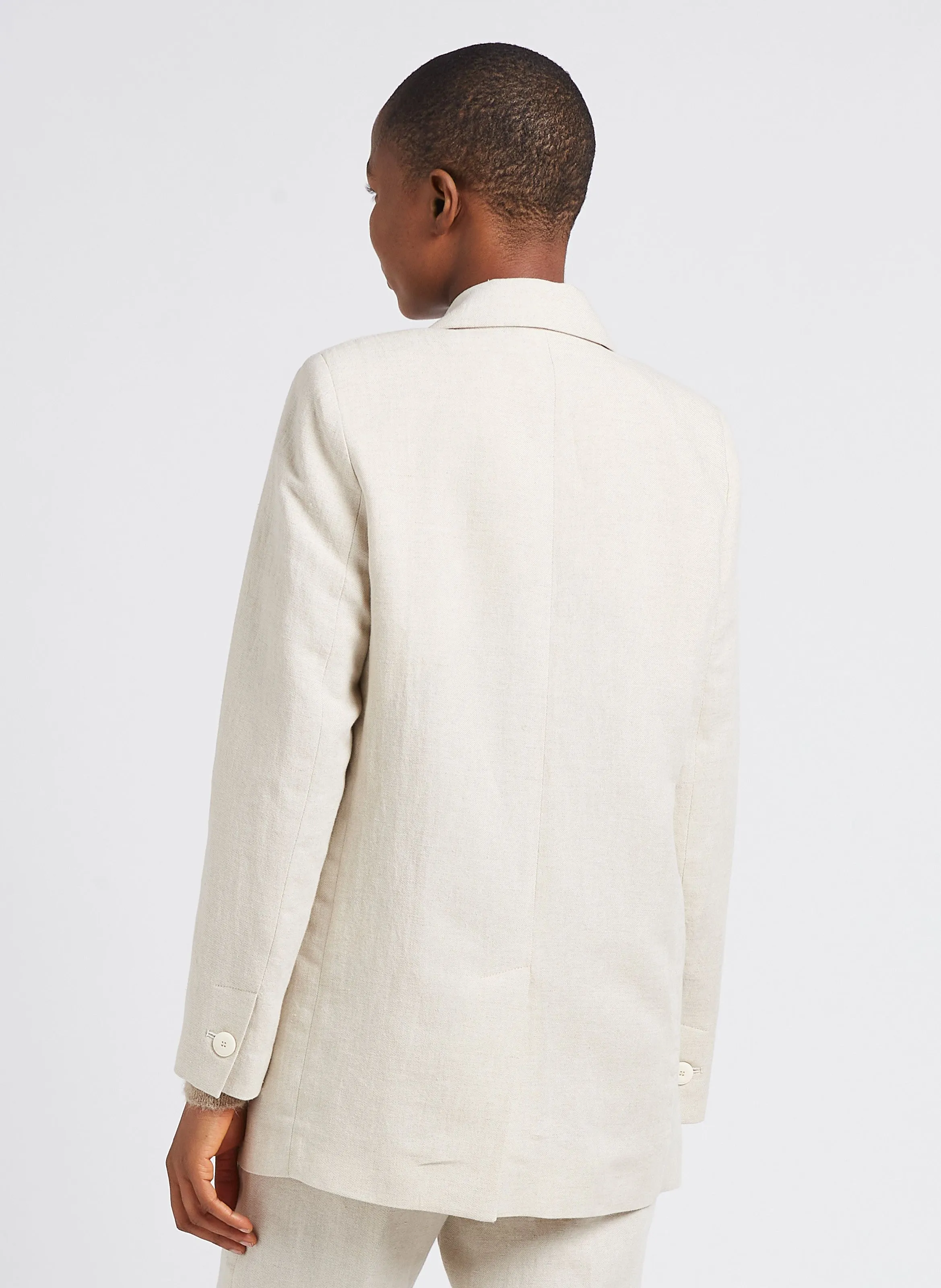 POMANDERE Chaqueta recta de lino y algodón con cuello sastre en blanco