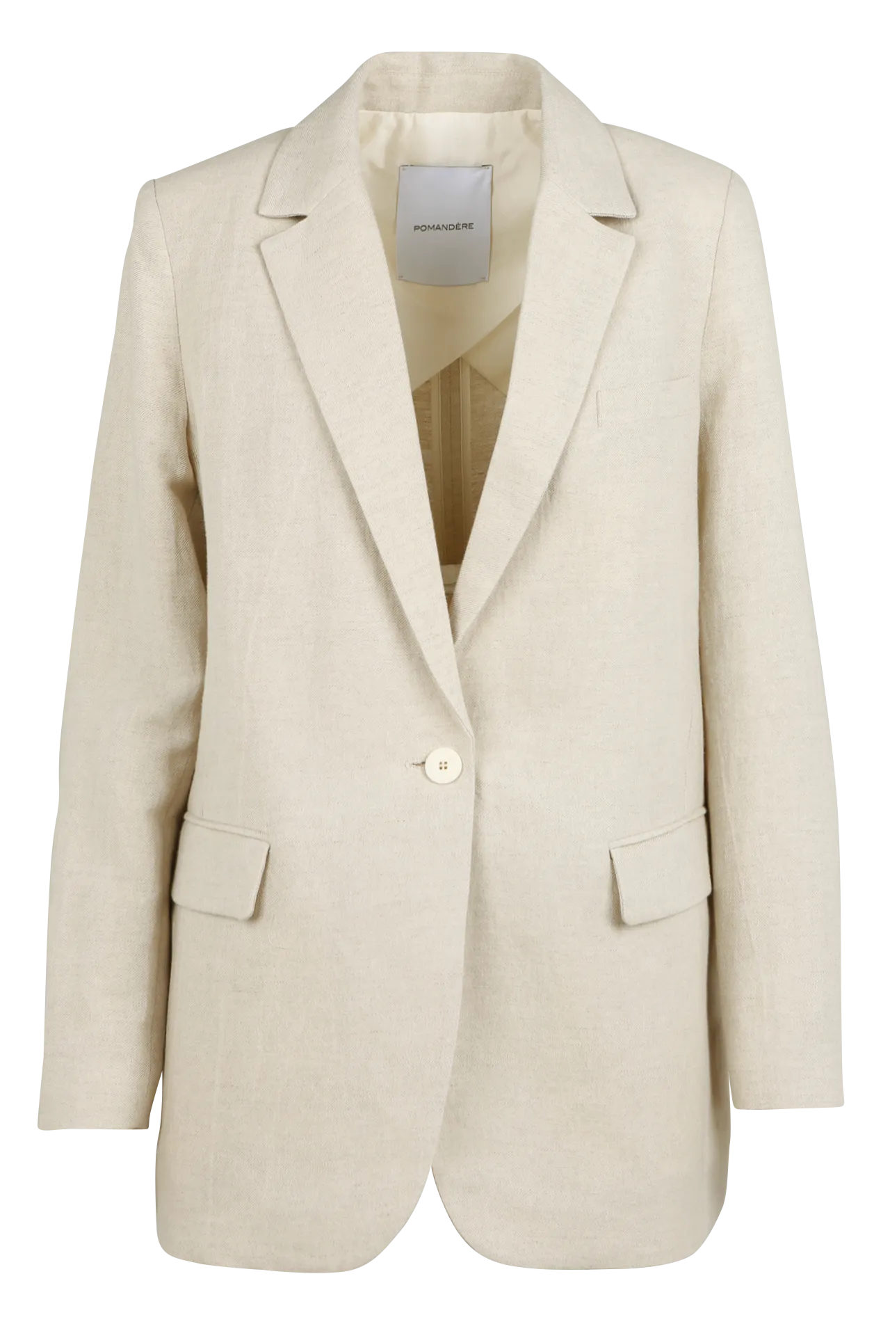 POMANDERE Chaqueta recta de lino y algodón con cuello sastre en blanco