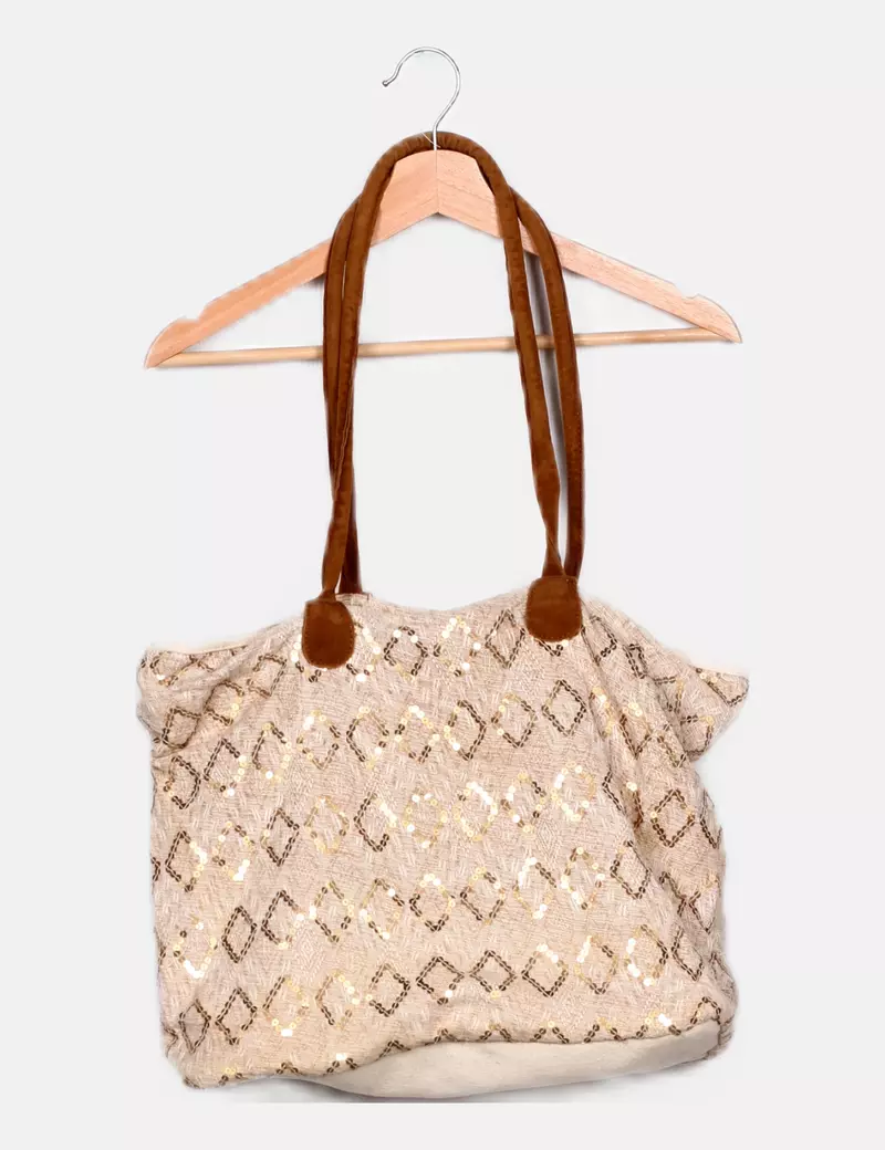 Primark Tote beige lentejuelas