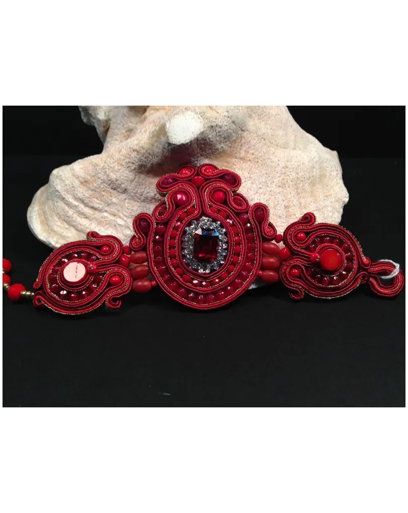 PULSERA DE DISEÑO SOUTACHE, ROJO GRANDE