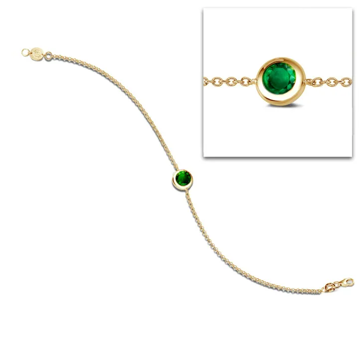 Pulsera satélite en oro amarillo con esmeralda redonda 