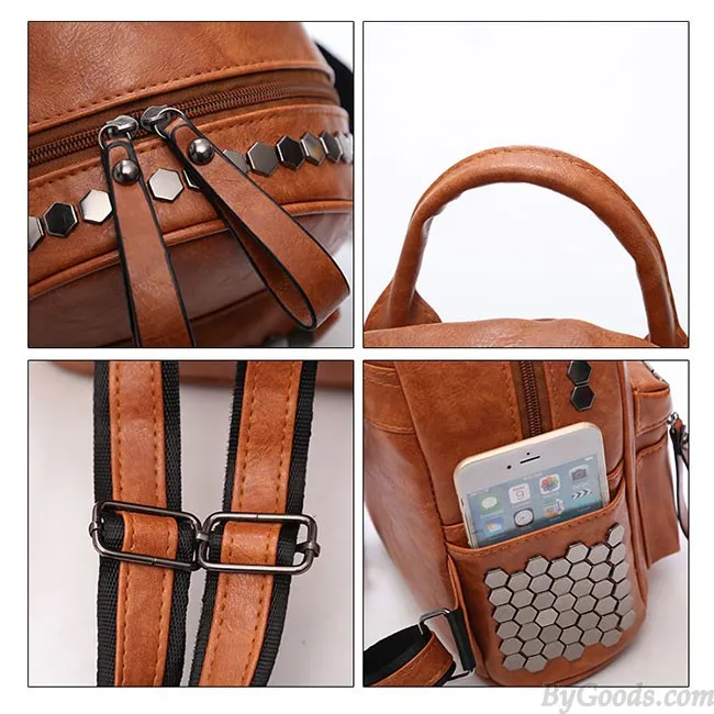 Punk Rivet College Women's Leisure Retro Leather Backpack