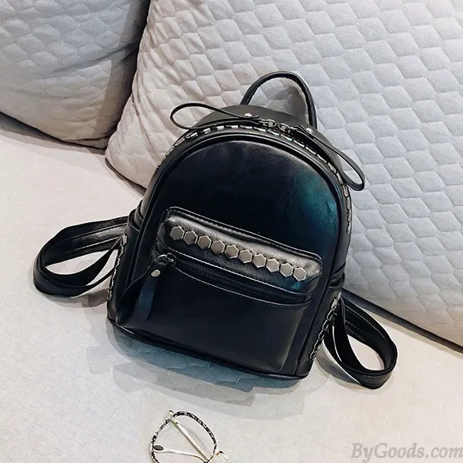 Punk Rivet College Women's Leisure Retro Leather Backpack