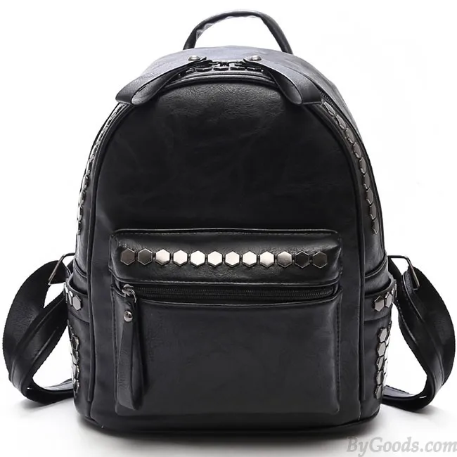Punk Rivet College Women's Leisure Retro Leather Backpack