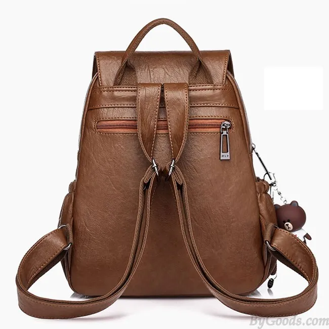 Retro British Style Tassel School Lady Leisure Double Oblique Zipper PU Backpack