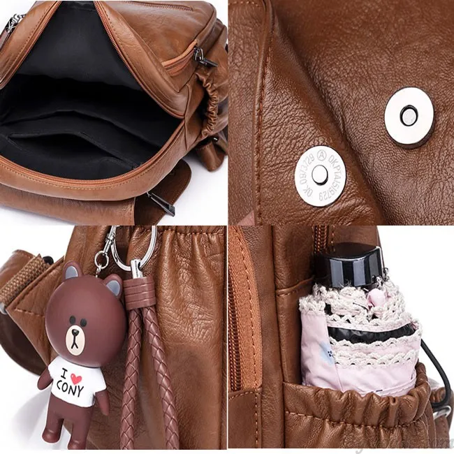 Retro British Style Tassel School Lady Leisure Double Oblique Zipper PU Backpack