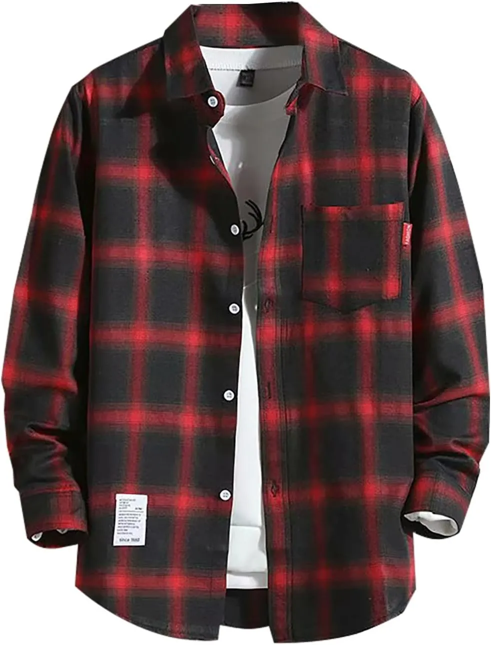 Ruamilyy Camisa para hombre a cuadros  camisa de ocio de algodón  manga larga  camisa de trabajo  corte regular  leñador  camisa