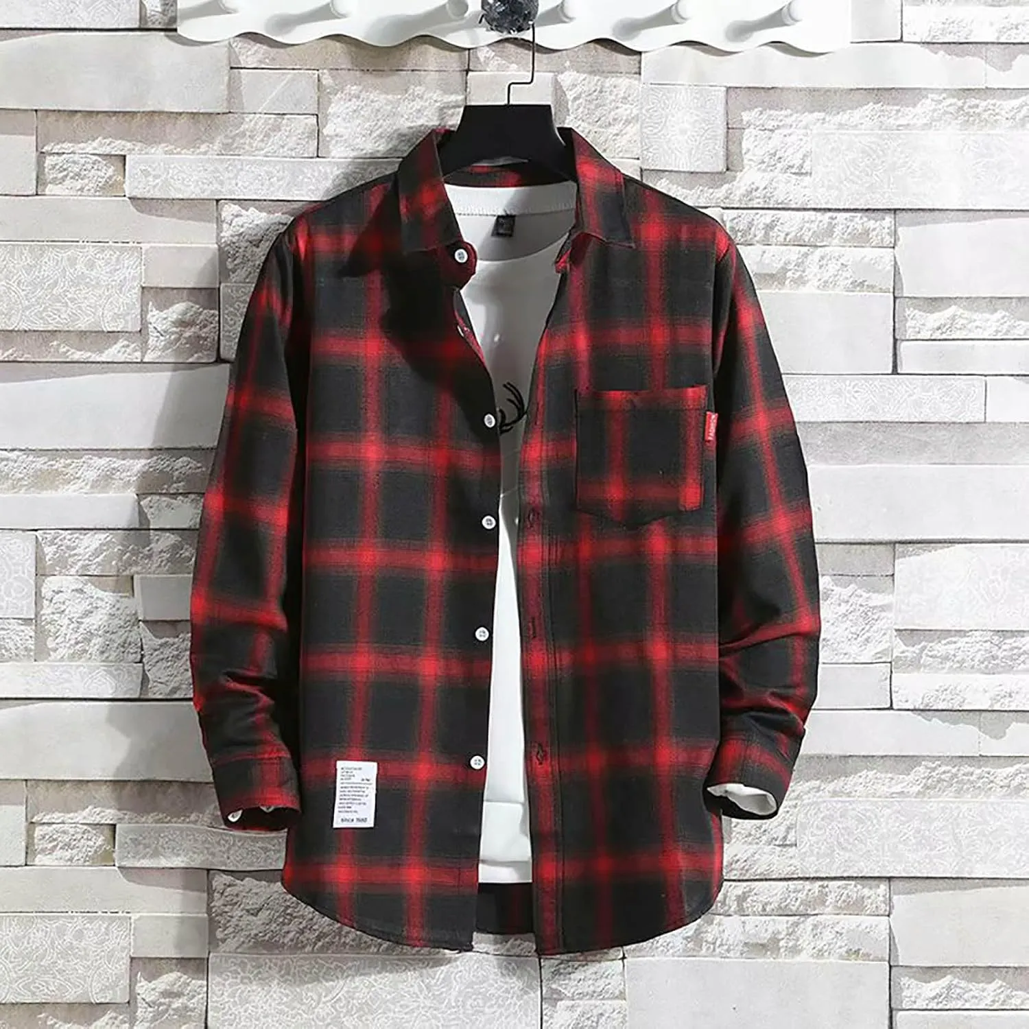 Ruamilyy Camisa para hombre a cuadros  camisa de ocio de algodón  manga larga  camisa de trabajo  corte regular  leñador  camisa