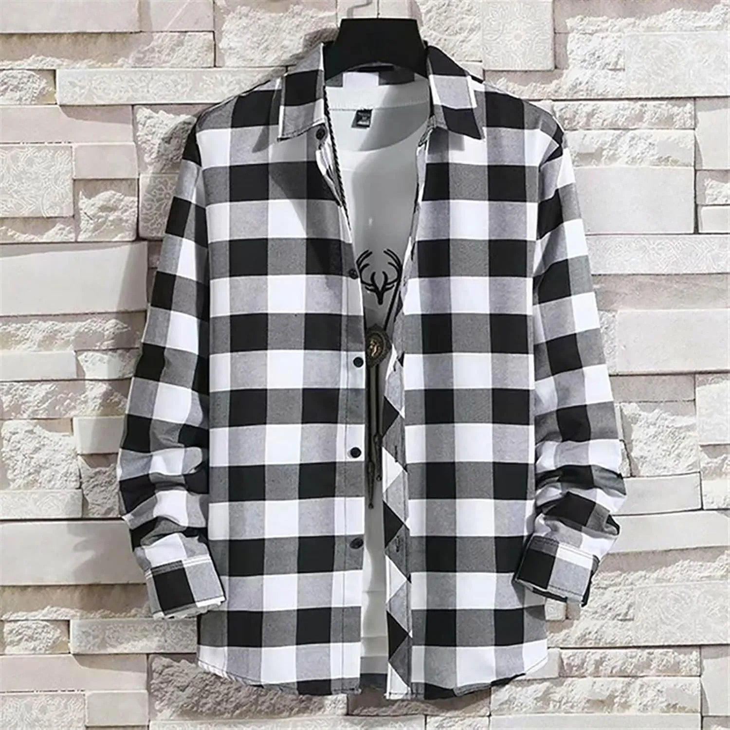 Ruamilyy Camisa para hombre a cuadros  camisa de ocio de algodón  manga larga  camisa de trabajo  corte regular  leñador  camisa