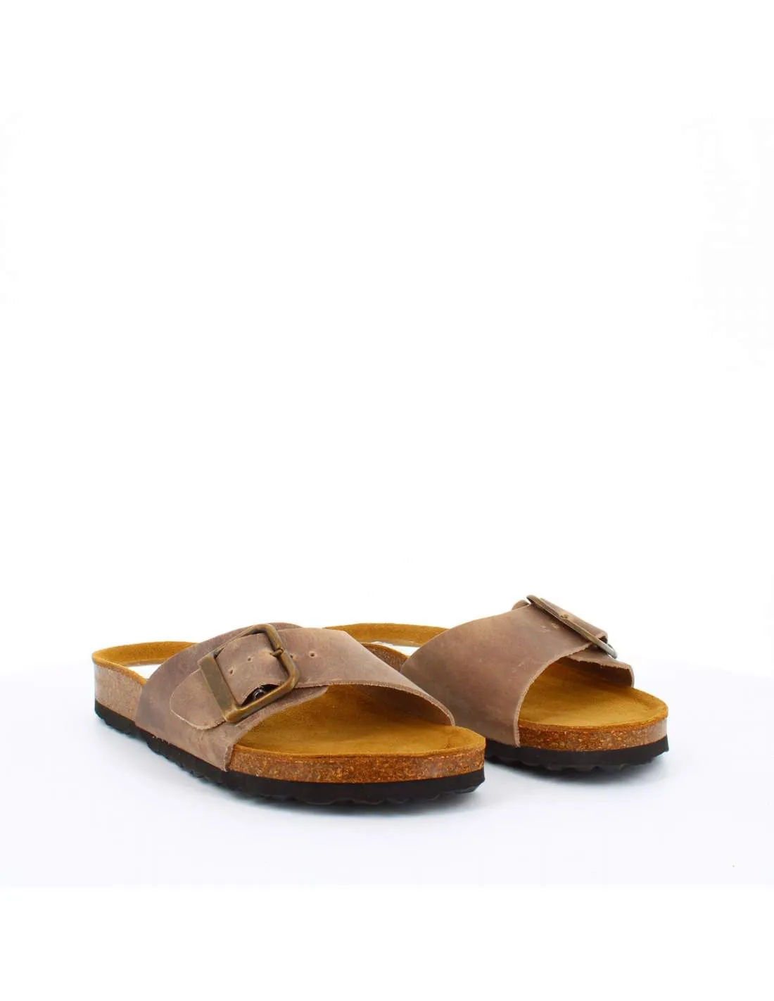 Sandalia Bio Mujer Plana Ajustable BIO221015 Gris Engrasada