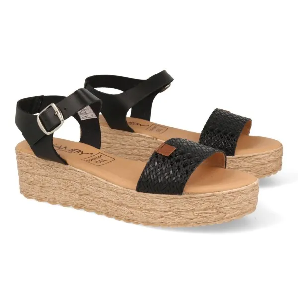 SANDALIA PLATAFORMA MUJER PIEL GRABADA MOD. LANGA NEGRO