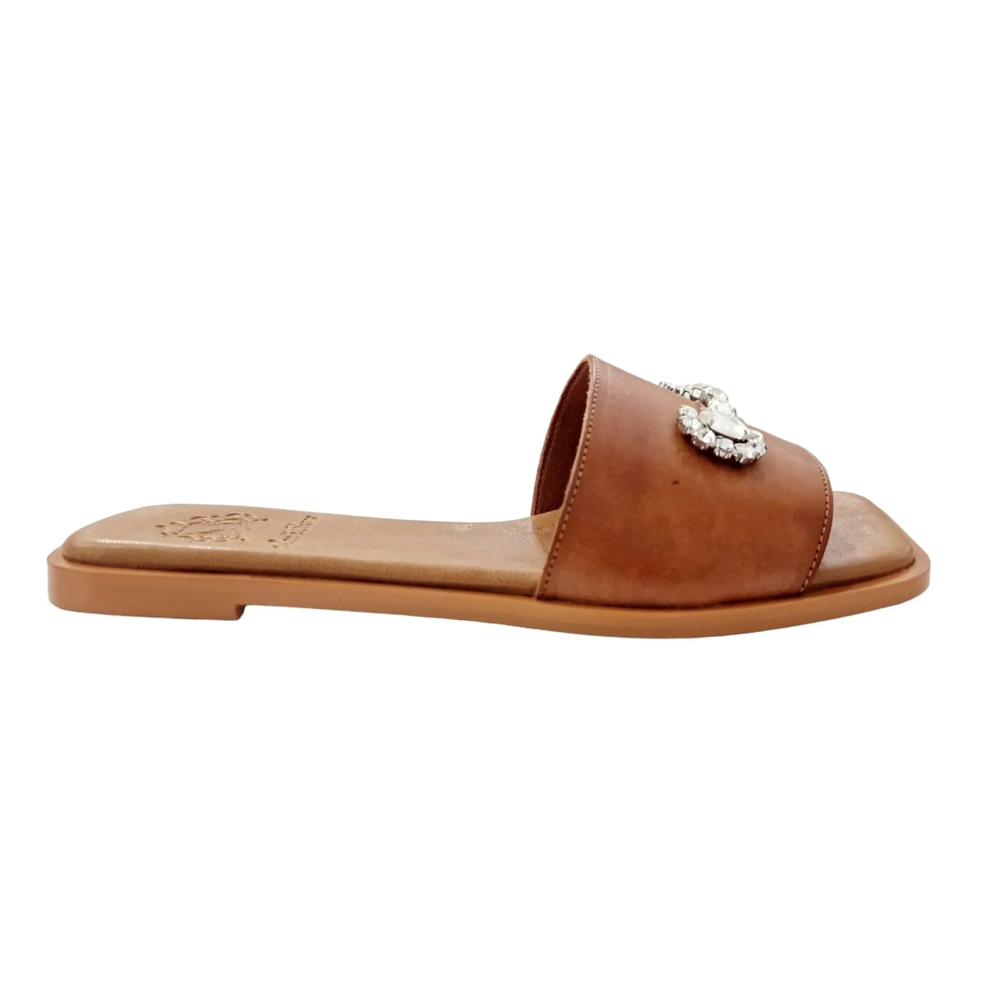 SANDALIAS MUJER PLANA PALA ADORNO BROCHE CUERO CUERO