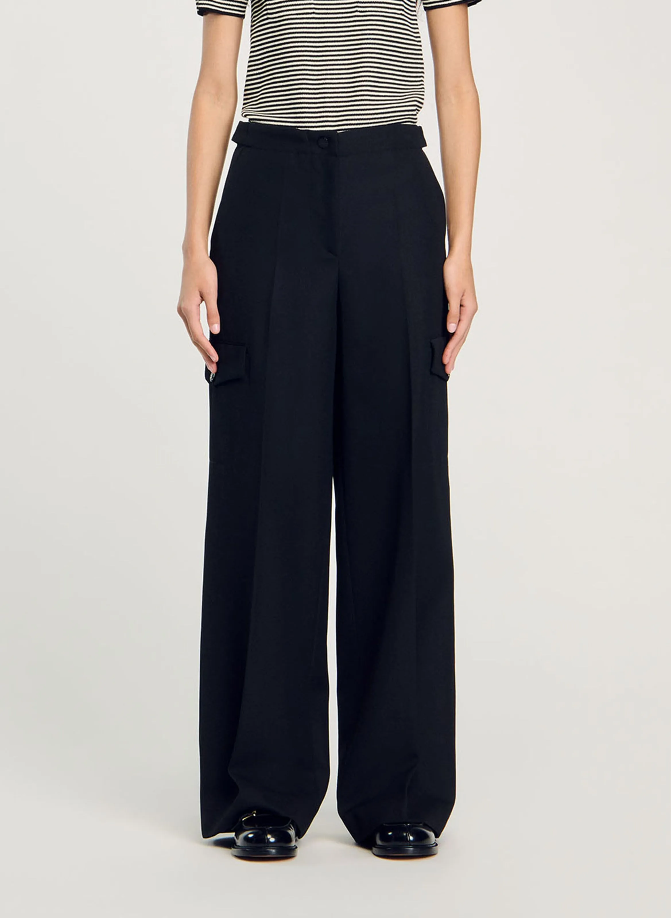 SANDRO Pantalón ancho en negro
