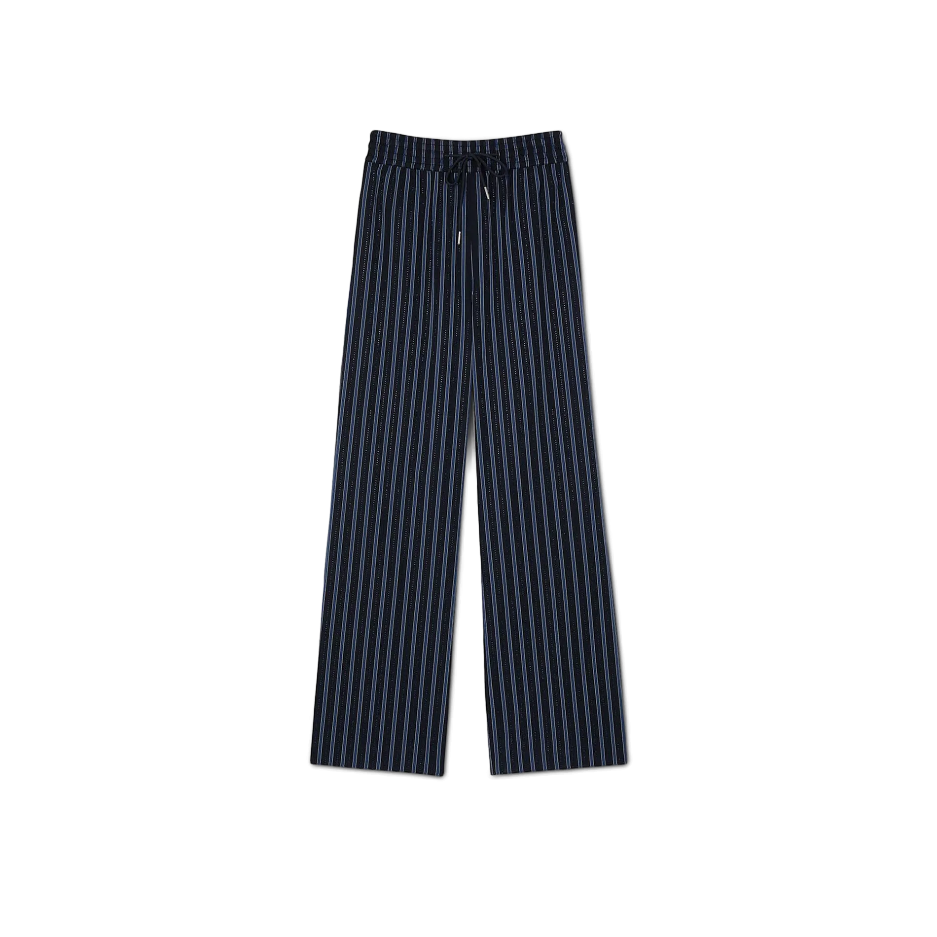 SANDRO Pantalón ancho recto de algodón a rayas. en azul