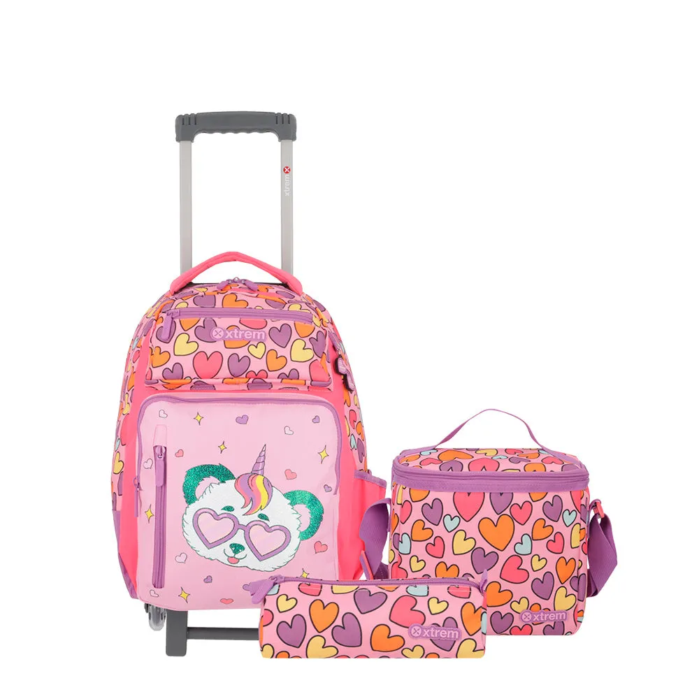 Set mochila + lonchera + cartuchera Run Pack multicolor panda