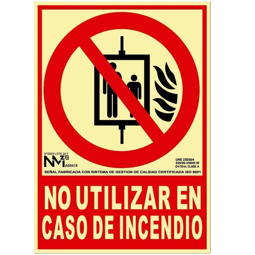 Señal No Utilizar En Caso De Incendio 21x30 Cm