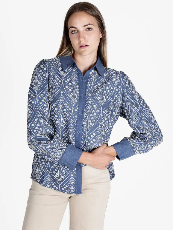 Solada Camisa de mujer con bordado y manga larga abullonada