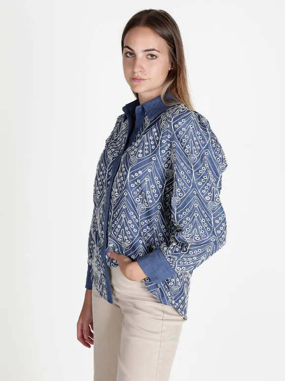 Solada Camisa de mujer con bordado y manga larga abullonada