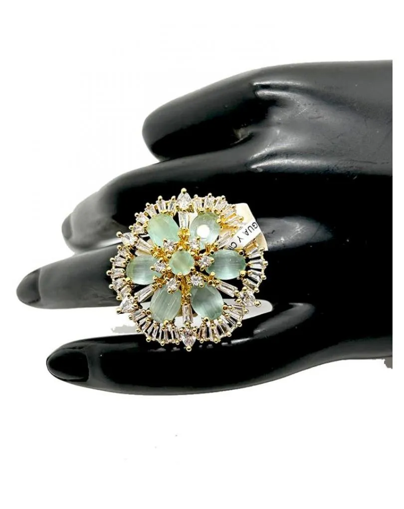 SORTIJAS ELEGANTES VERDE AGUA ANILLO DE ROSETON CON CIRCON