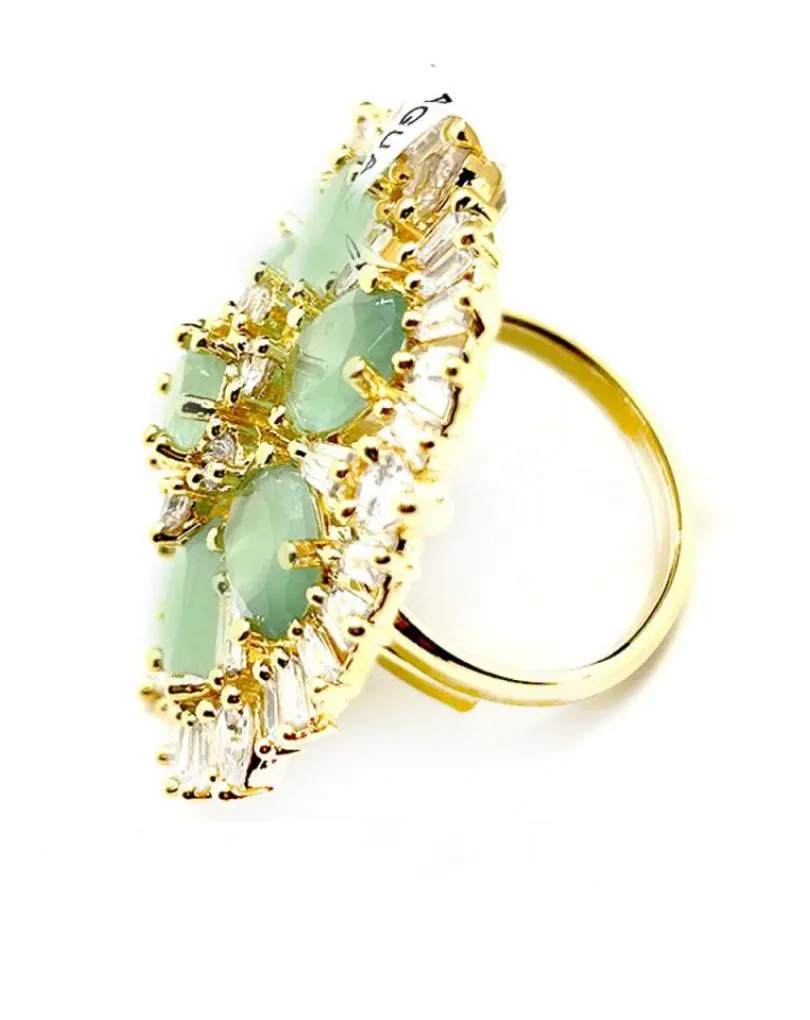 SORTIJAS ELEGANTES VERDE AGUA ANILLO DE ROSETON CON CIRCON