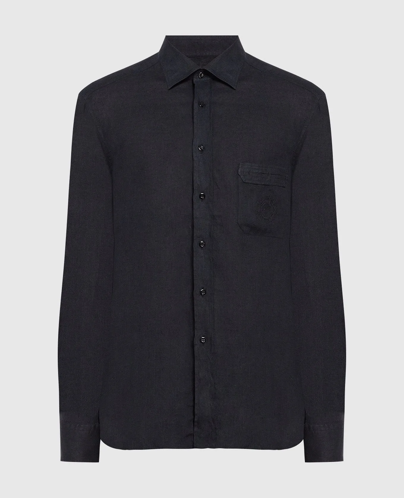 Stefano Ricci Black linen shirt with logo embroidery