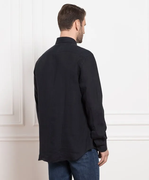 Stefano Ricci Black linen shirt with logo embroidery
