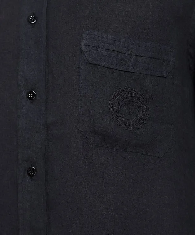 Stefano Ricci Black linen shirt with logo embroidery