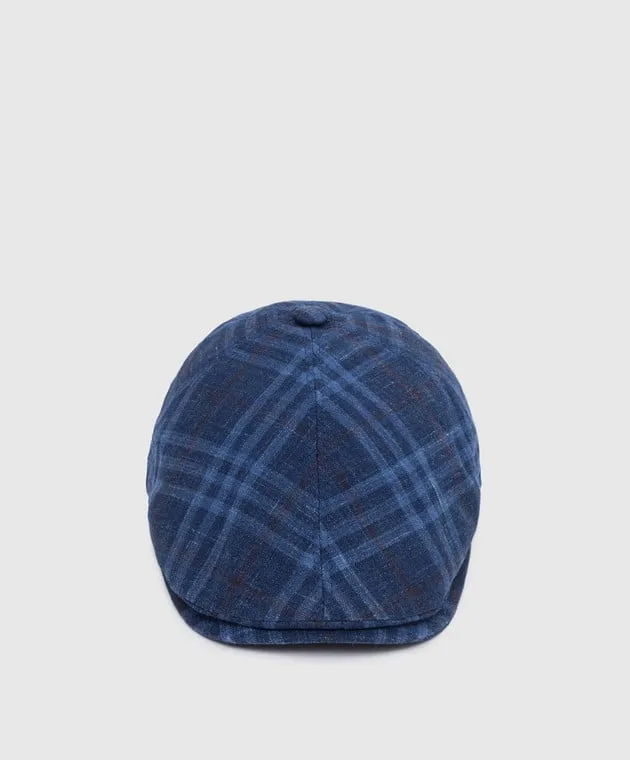 Stefano Ricci Checked wool, silk and linen baby cap
