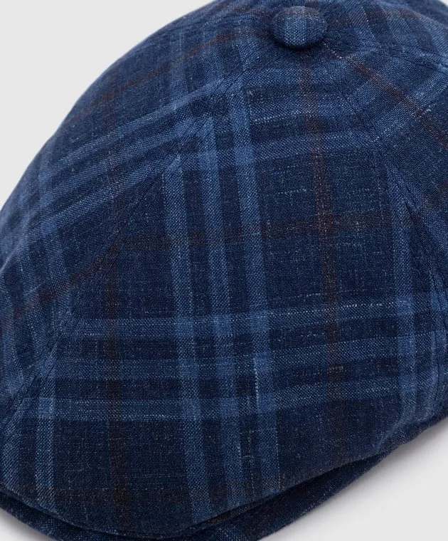 Stefano Ricci Checked wool, silk and linen baby cap