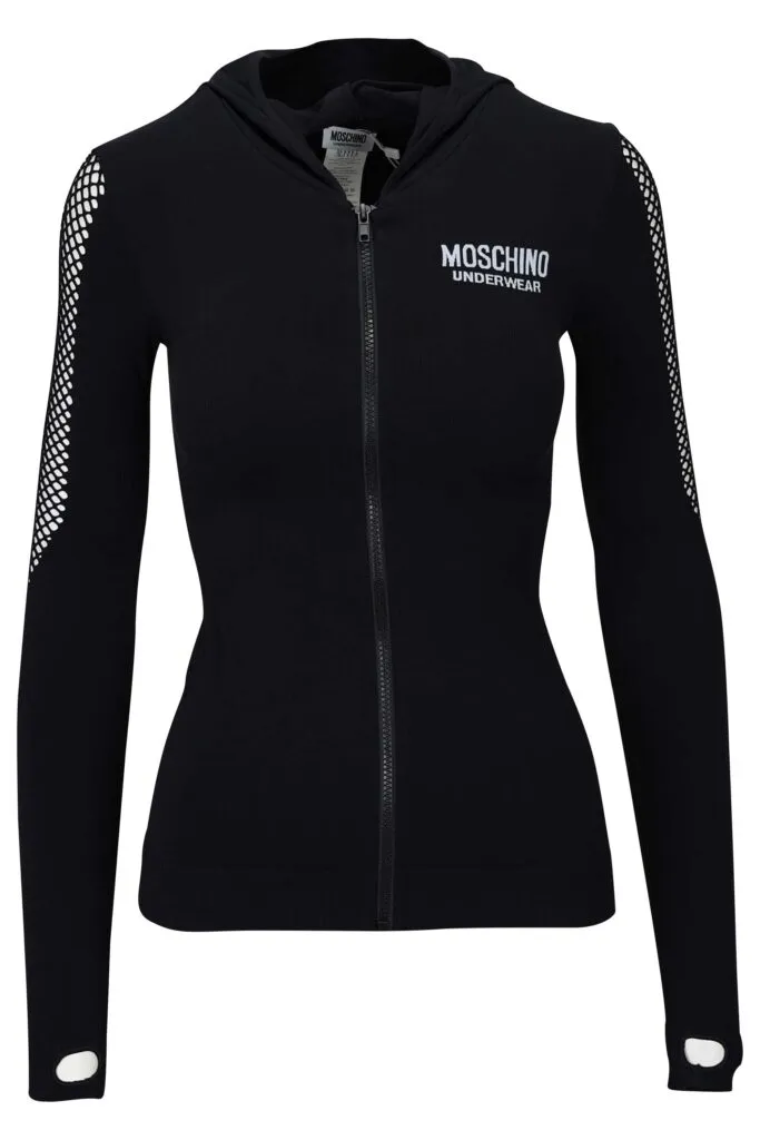 Sudadera negra con logo blanco y malla lateral