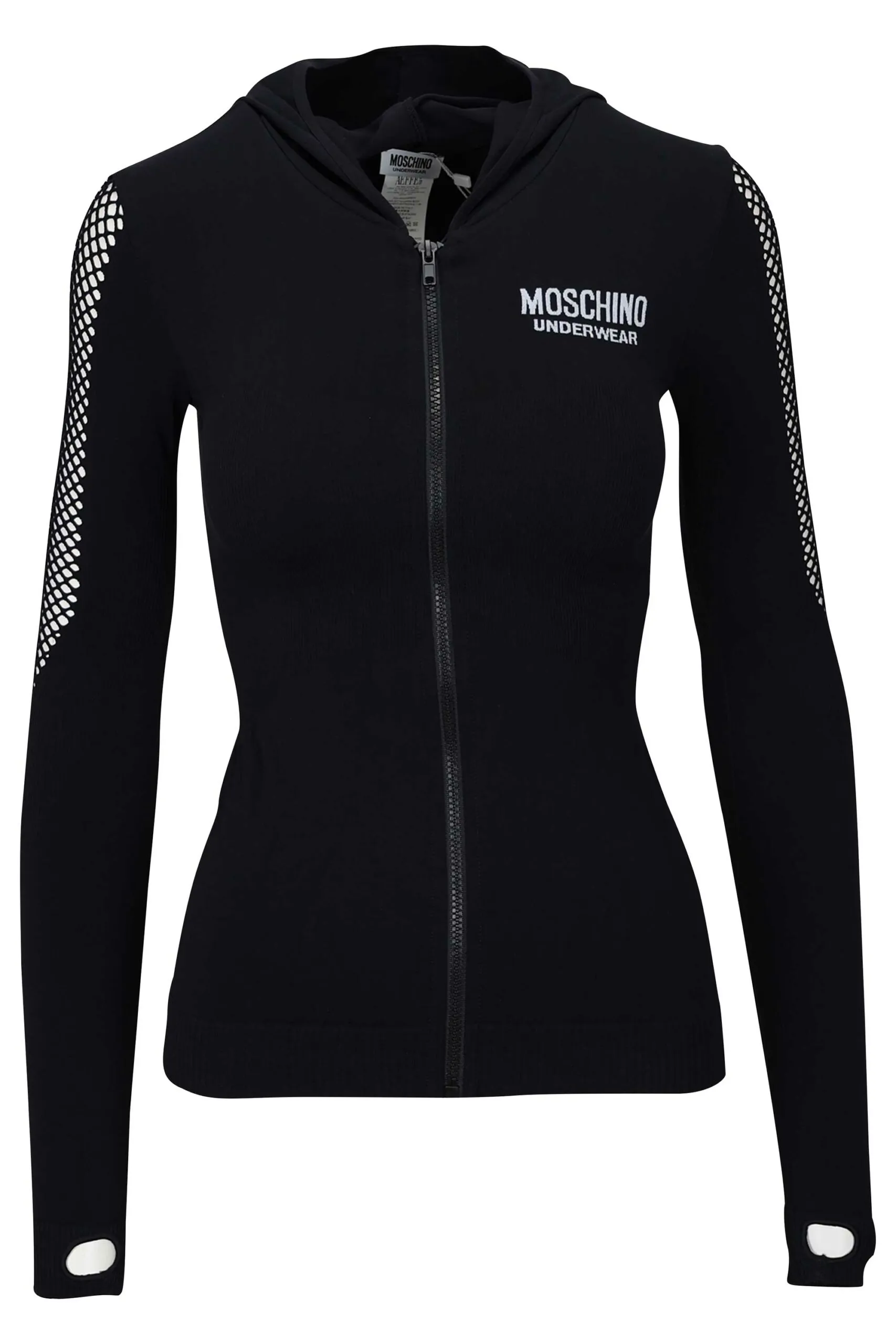 Sudadera negra con logo blanco y malla lateral
