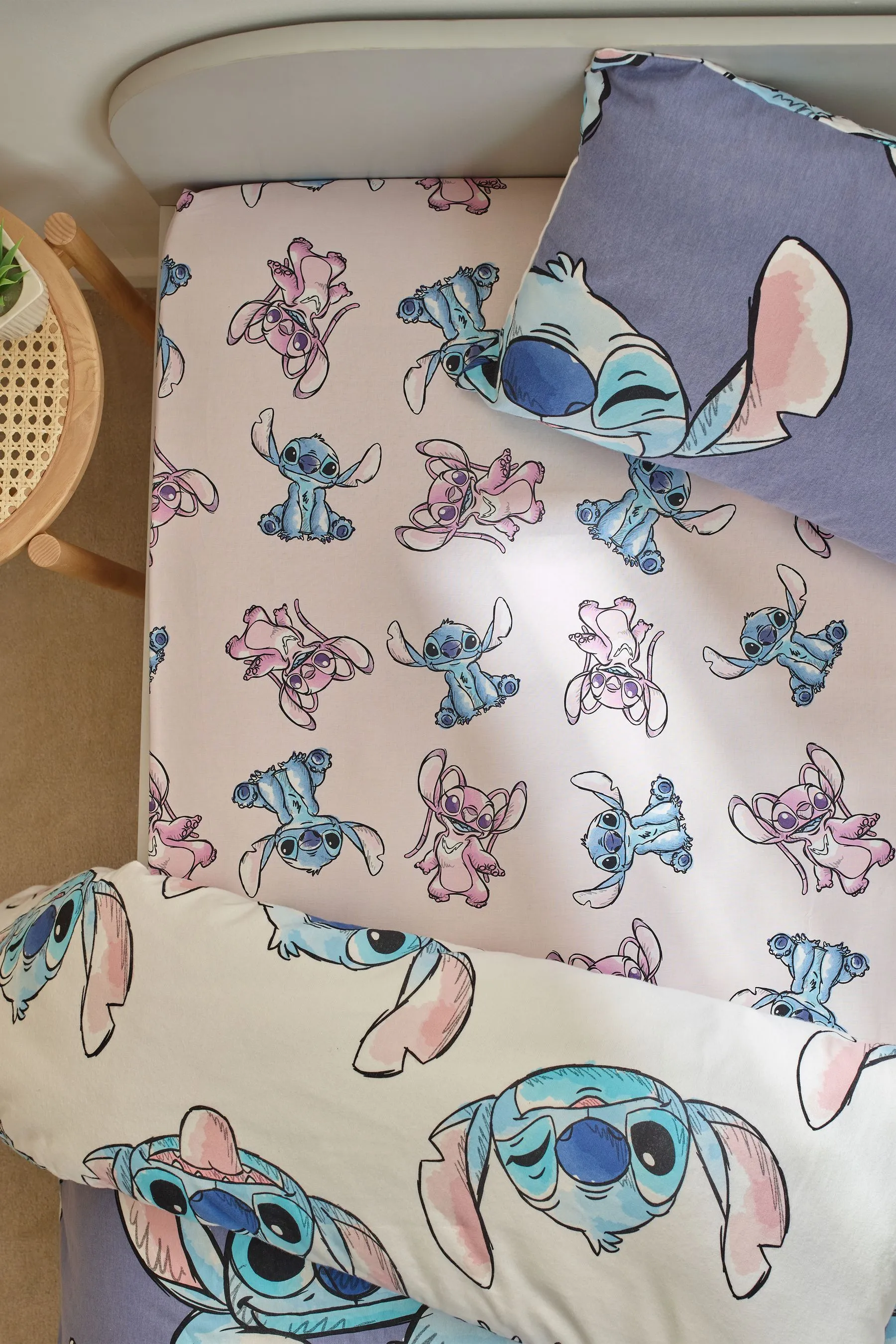 Sábana bajera ajustable de algodón 100 % con diseño de Lilo & Stitch de Disney