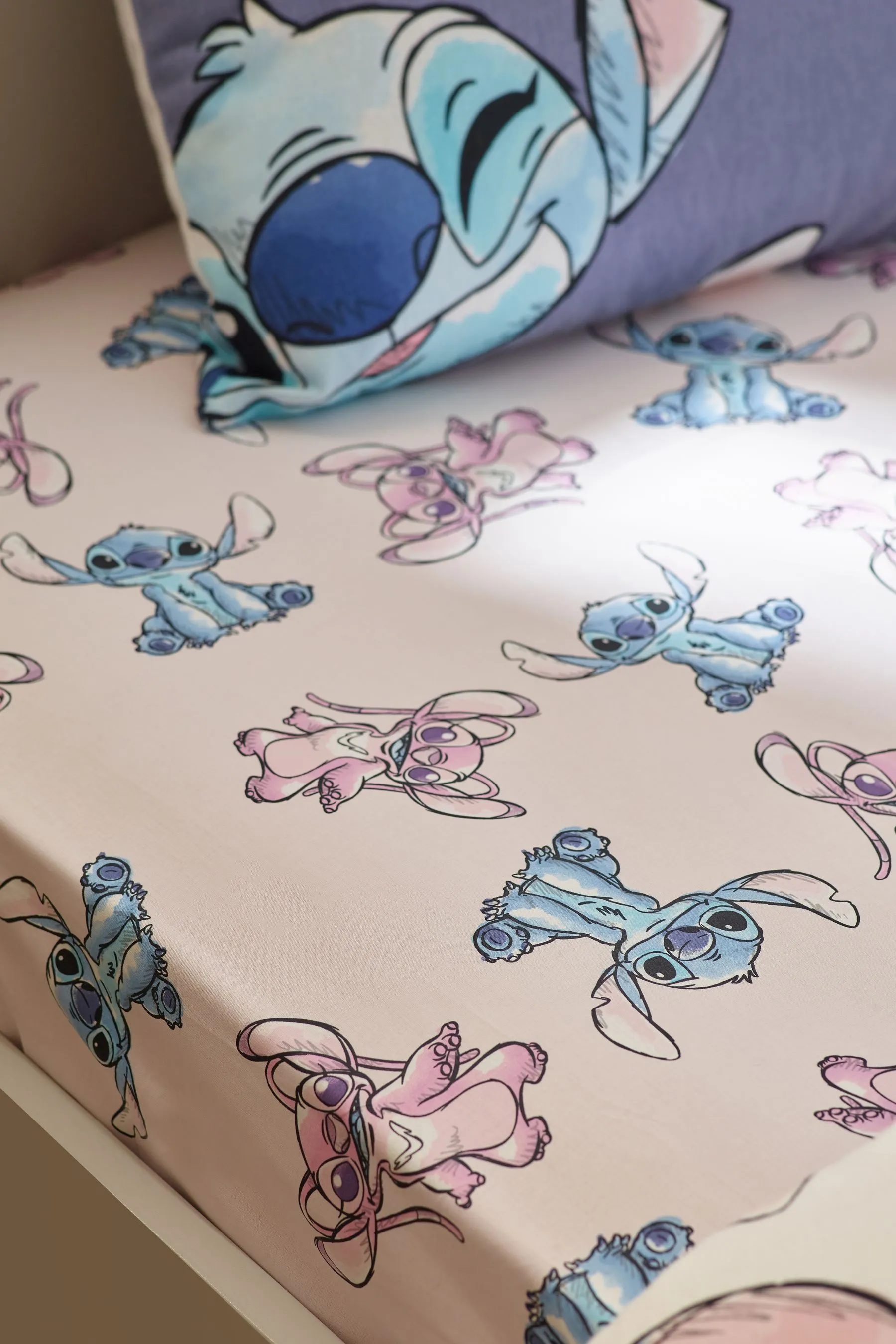 Sábana bajera ajustable de algodón 100 % con diseño de Lilo & Stitch de Disney