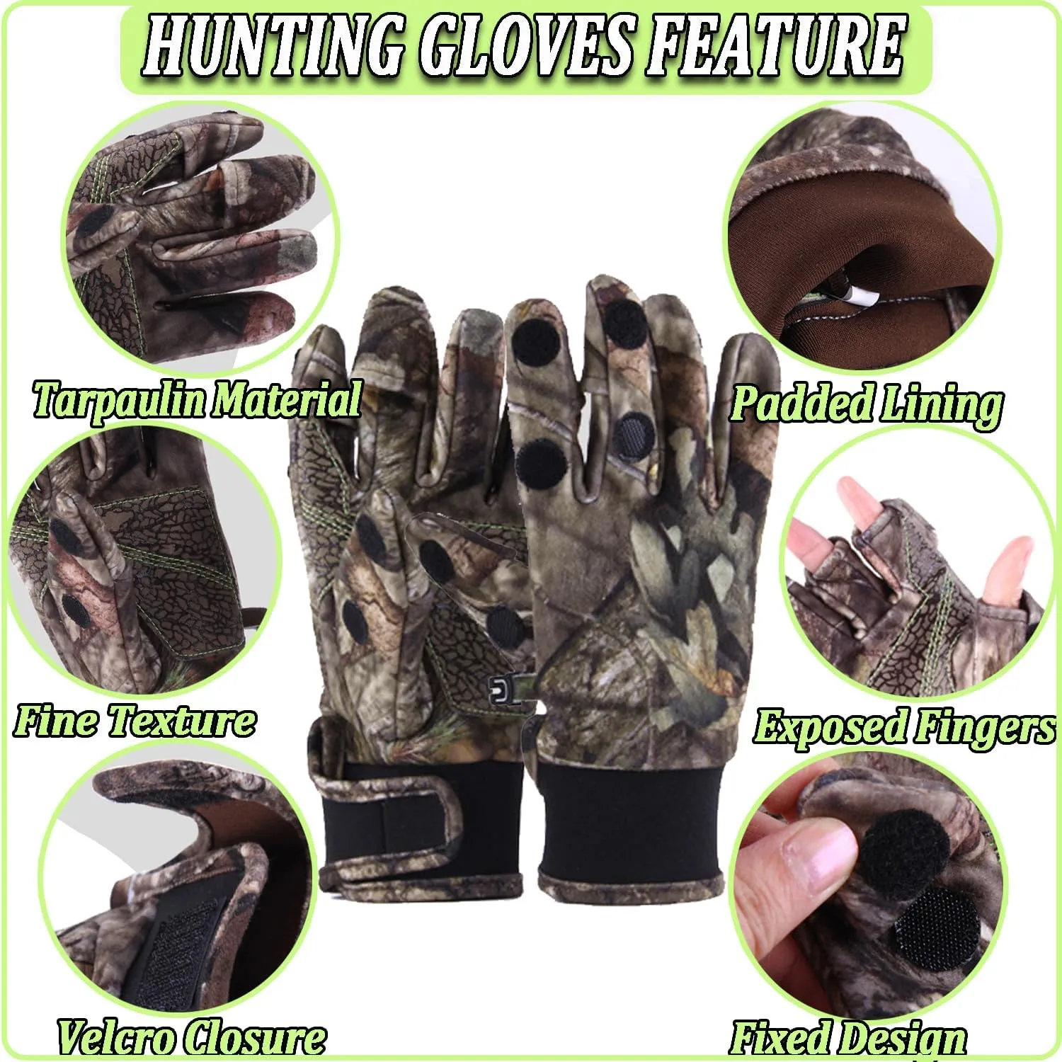 Taeku Guantes de camuflaje ligeros de dedo completo para caza  accesorios de camuflaje  guantes de pesca antideslizantes  acceso