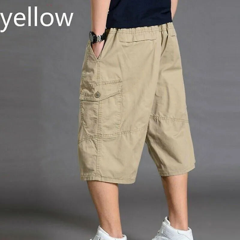 Talla grande Hombres 3/11 Longitud Pantalones cortos Pantalones cortos Sueltos Bolsillos casuales Pantalones de algodón