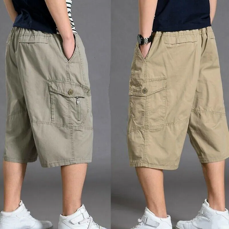 Talla grande Hombres 3/11 Longitud Pantalones cortos Pantalones cortos Sueltos Bolsillos casuales Pantalones de algodón