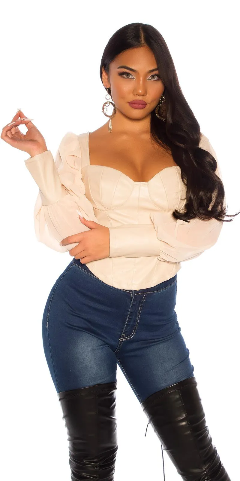 Top cuero de imitación beige