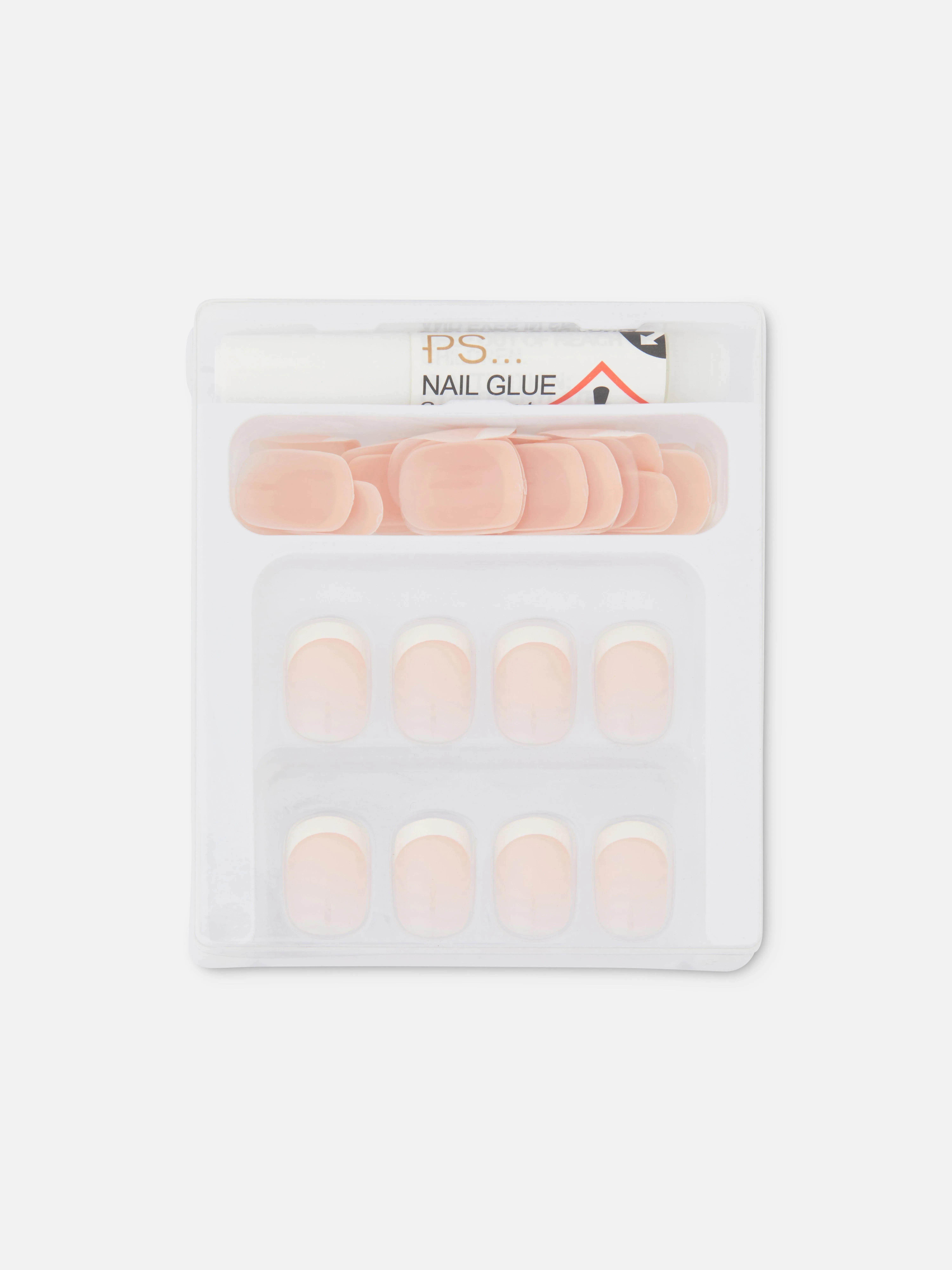 Uñas postizas cuadradas con manicura francesa de PS...