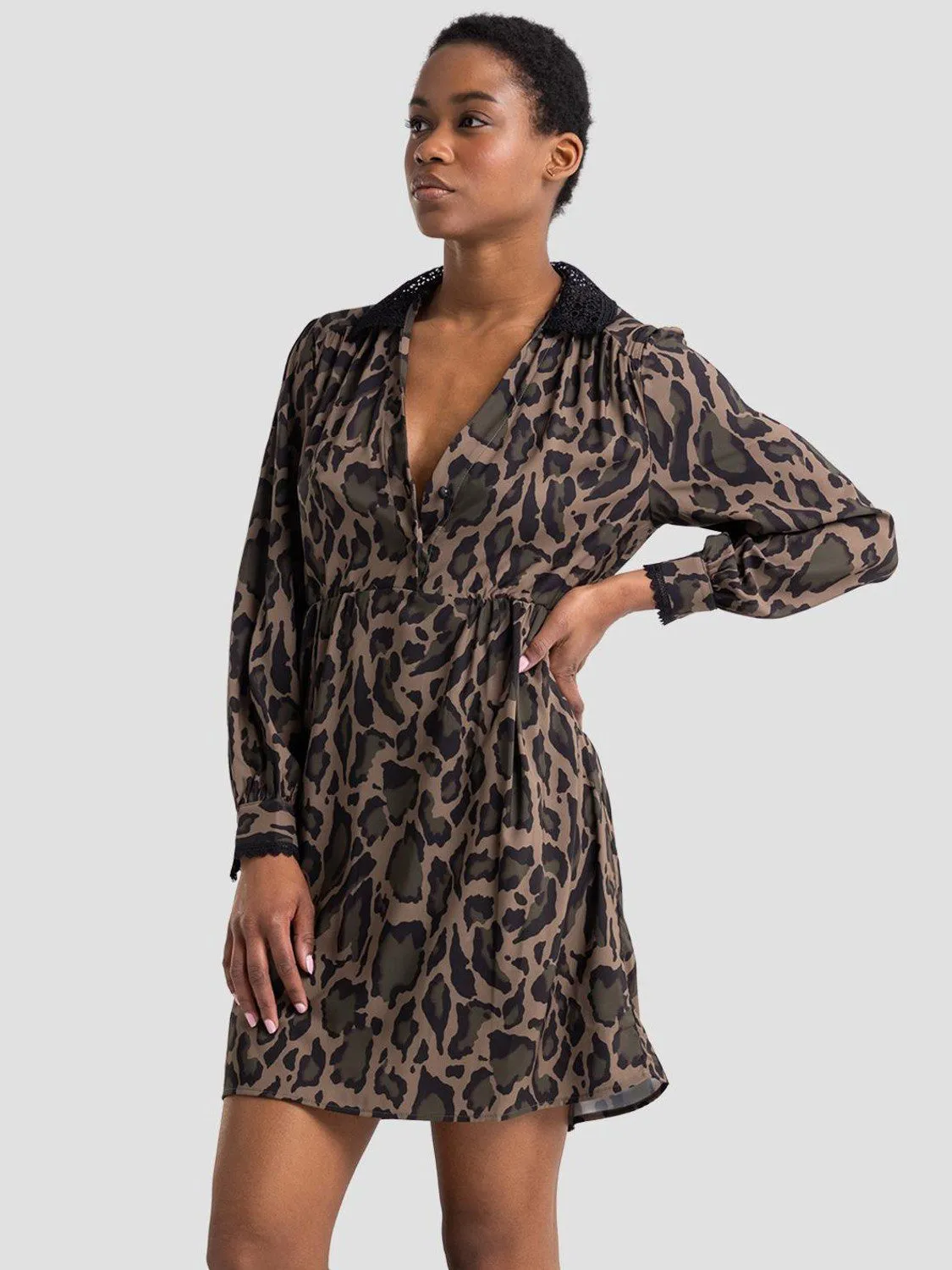 VESTIDO CAMISERO CON ENCAJE  REPLAY